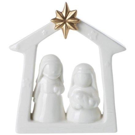 White Ceramic Nativity with Gold Star