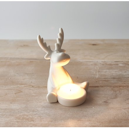 White Reindeer T-Light Holder