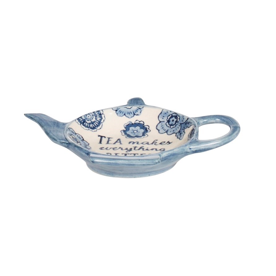 Blue Floral Tea Lovers Tea Bag Dish